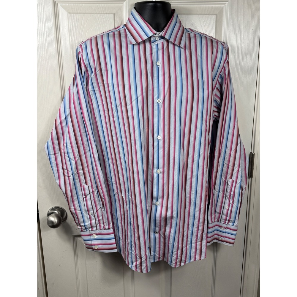 Banana Republic Mens Size 16 16 1/2 Striped Long Sleeve Button Up Shirt Spring